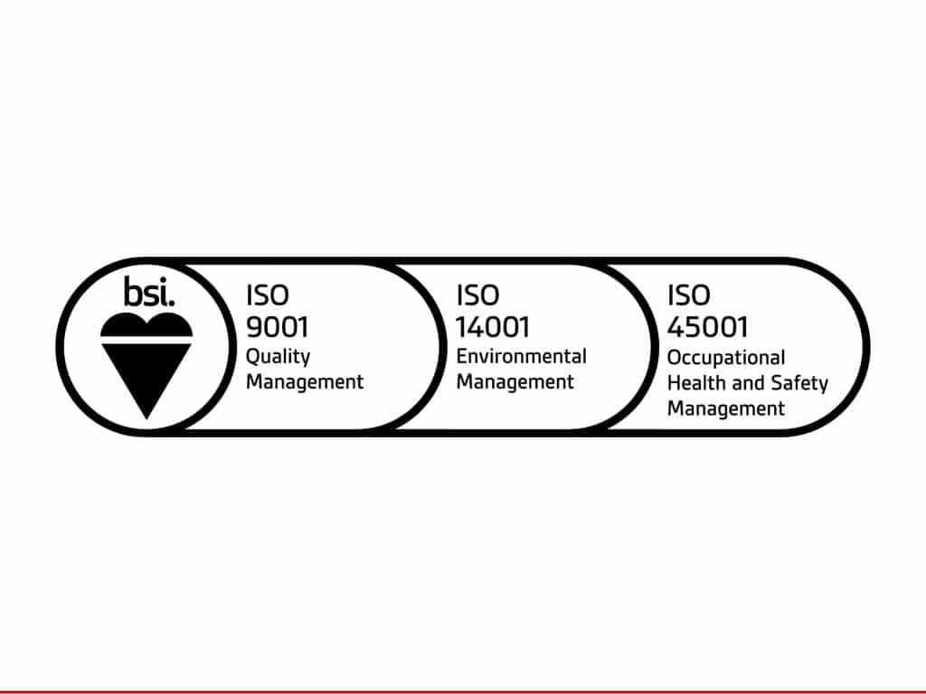 9001 Quality, 14001 Environmental, 45001 Health and Safety Management.