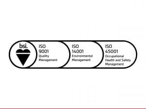 9001 Quality, 14001 Environmental, 45001 Health and Safety Management.