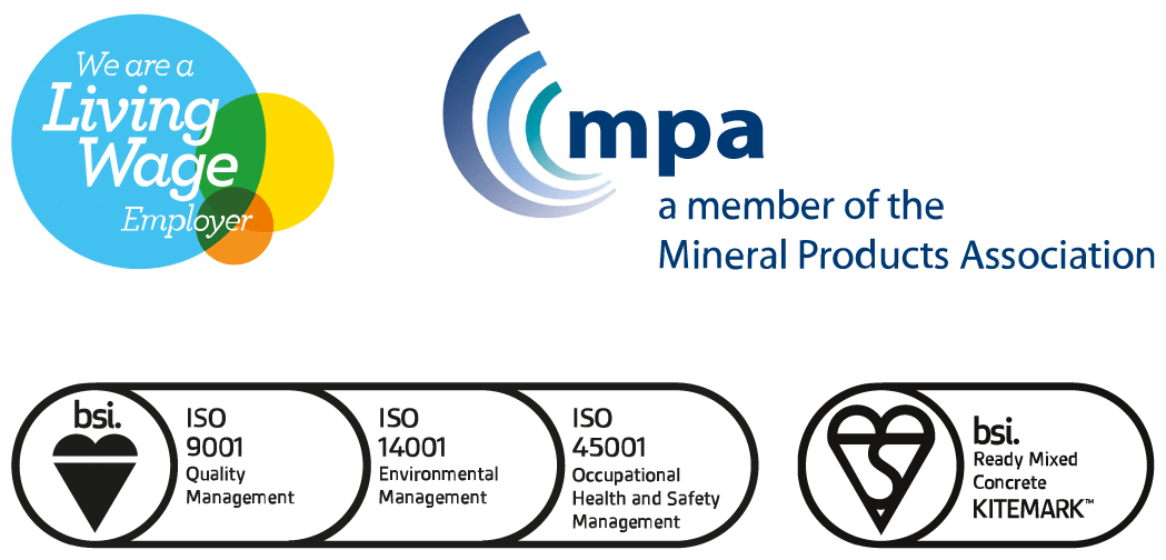 Company with Living Wage, MPA membership, ISO 9001, 14001, 45001, and BSI Kitemark certifications.