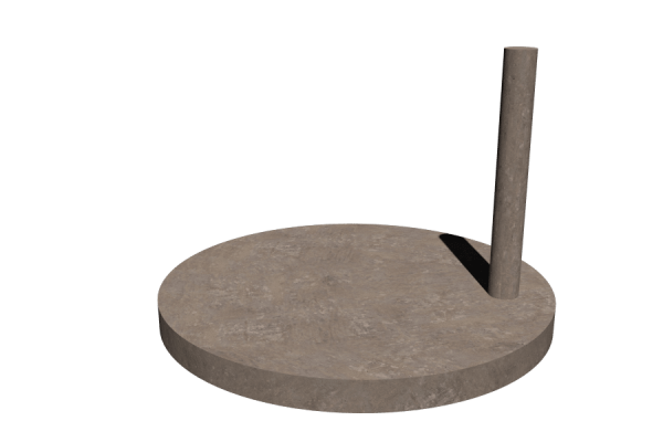 3D model of a round concrete-textured base with a vertical stone-textured cylindrical rod.