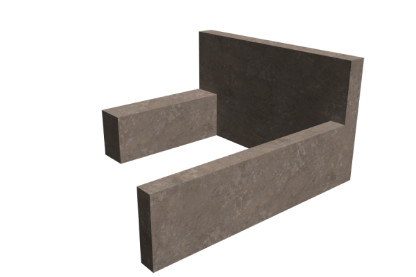 Open rectangular stone structure with three walls shown against a dark background