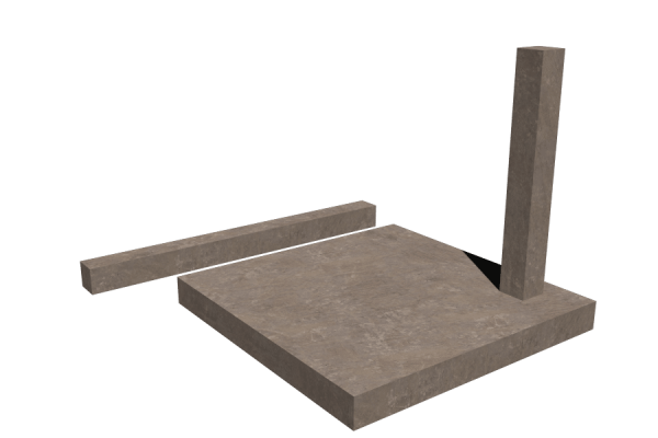 Three rectangular concrete blocks arranged on a dark surface in different orientations.